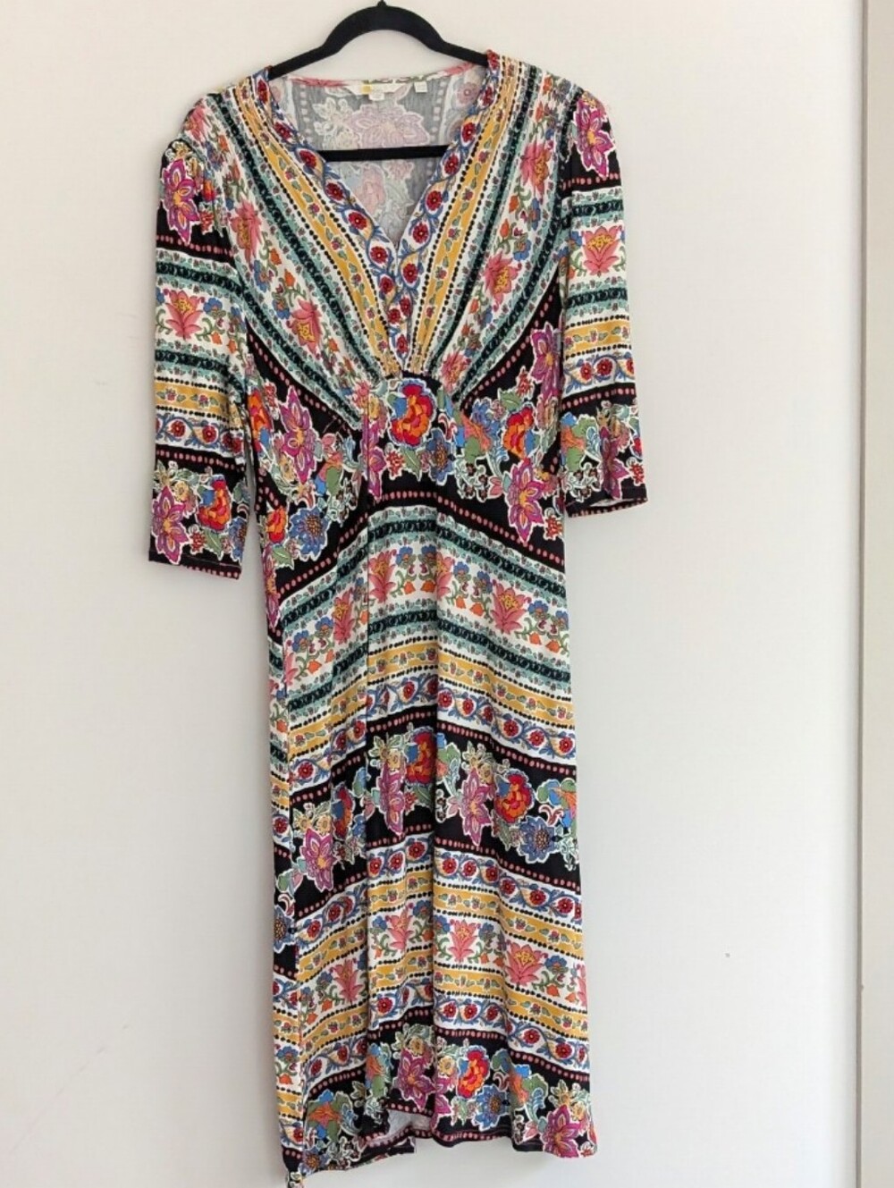 Boden Floral Multicolor V-Neck Midi Tea Dress 10R